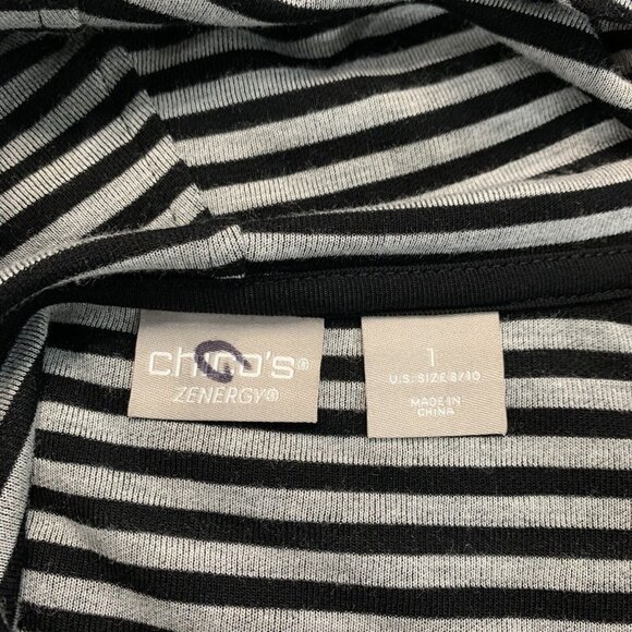 Chico's Women's Stripe Tunic Cowl Neck Lightweight Sweater Sz 1 8/10 Black Gray - Picture 9 of 9